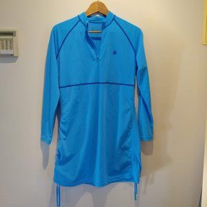 Coolibar UPF 50+ Lawai Ruche Swim Shirt Womens Medium Blue Quarter Zip #03242